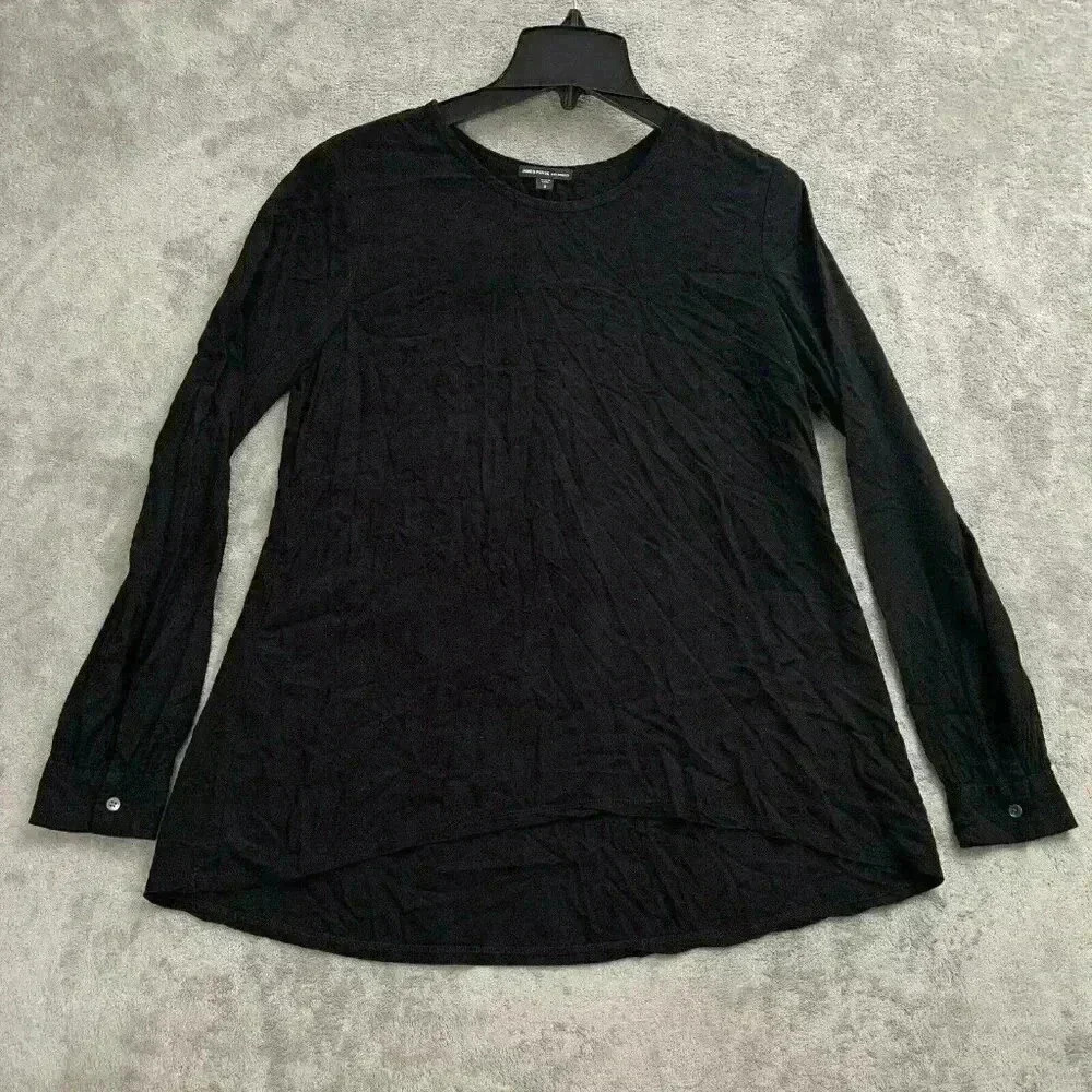 James Perse Shirt Womens 2 Black Artist Blouse Button Sleeves Casual Preppy